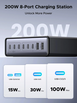 UGREEN X766-55325 200W 8 PORT NEXODE GAN DESKTOP CHARGER